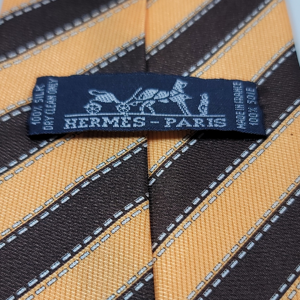 👔👔👔Hermes Original Fili Regimental Stripe Silk Tie - 100% Pure Silk - Picture 5 of 6